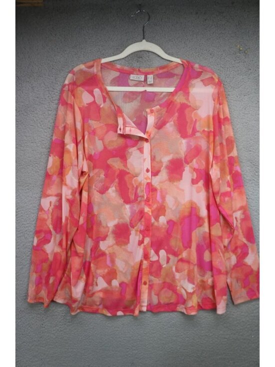 LOGO by Lori Goldstein Tops - LOGO by Lori Goldstein Long Sleeve Mesh Sheer Button Up Top-Size 1X-Whimsigoth